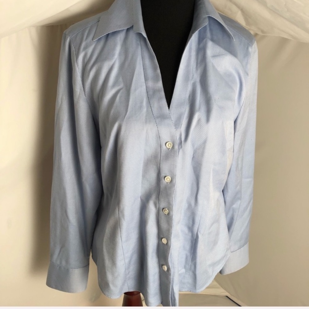 Ann Taylor blue deep v-neck button down shirt